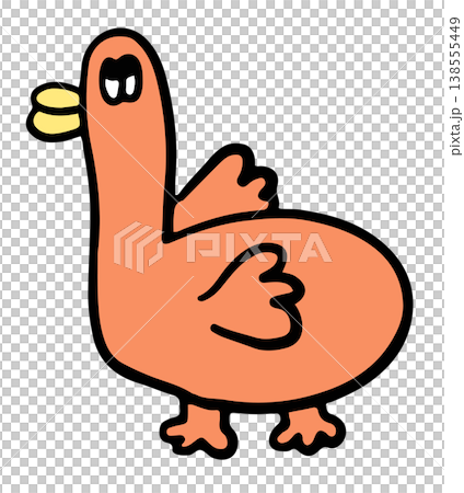 Hand drawn illustration of duck cartoon for farm animal, zoo, souvenir shop, character, comic, mascot, sticker, kid doll, plush toy, trip, travel, vacation, good morning, nature, garden, lake, river 138555449