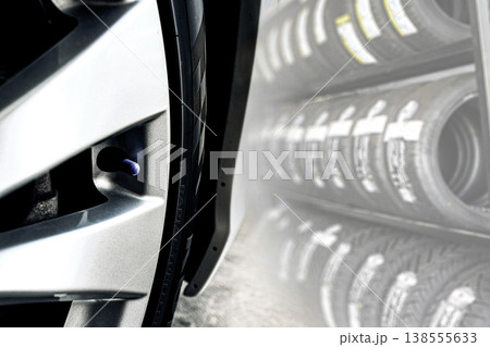 New Tire and Alloy Wheel in a professional tire shop. 138555633