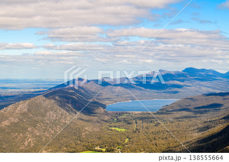 Lake Bellfield and Fyans Valley aerial view from Boroka Lookout, Grampians, Victoria, Australia Lake Bellfield and Fyans Valley aerial view from Boroka Lookout, Grampians, Victoria, Australia 138555664