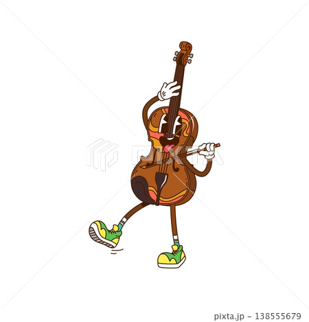 Cartoon groovy violin music instrument character with funny face, vector comic emoji. Funky groovy violin or bass fiddle character with bow and freaky tongue out smile as Y2K musical instrument Cartoon groovy violin music instrument character with funny face, vector comic emoji. Funky groovy violin or bass fiddle character with bow and freaky tongue out smile as Y2K musical instrument 138555679