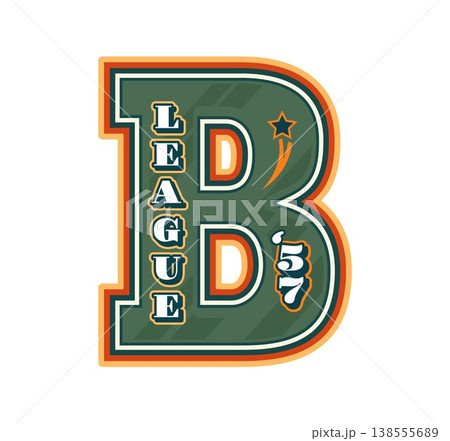 Varsity sport team patch or label with letter B for university league, vector emblem. College league or varsity sport champ patch with letter B and star for football soccer, baseball or basketball Varsity sport team patch or label with letter B for university league, vector emblem. College league or varsity sport champ patch with letter B and star for football soccer, baseball or basketball 138555689
