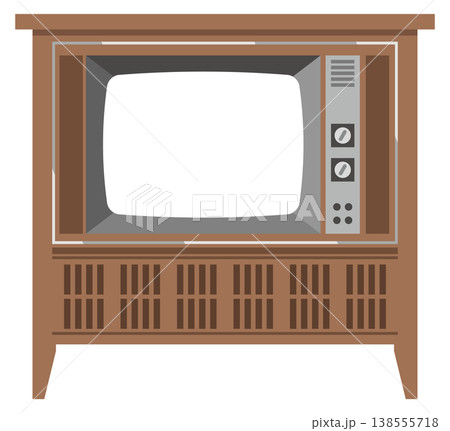 正面から見たレトロなテレビのイメージイラスト（画面透過） 138555718