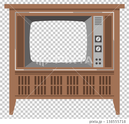 正面から見たレトロなテレビのイメージイラスト（画面透過） 138555718