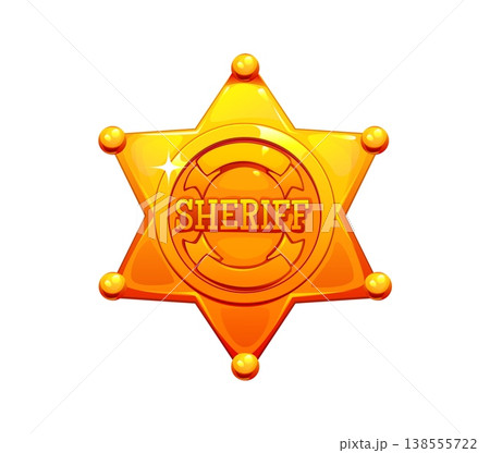 Western sheriff badge with golden star or Wild West police officer shield, vector icon. Sheriff badge with golden star emblem of Wild West cowboy officer ranger or Western American policeman shield Western sheriff badge with golden star or Wild West police officer shield, vector icon. Sheriff badge with golden star emblem of Wild West cowboy officer ranger or Western American policeman shield 138555722