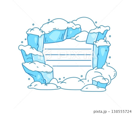 Kids memo note with winter snow and ice frame for message sticker, vector cartoon plant list. Adhesive post, daily to do task planner with frozen rocks with snowcaps or snowdrifts for kids memo note 138555724