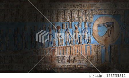 Hieroglyphic carvings and paintings on wall Hieroglyphic carvings and paintings on wall 138555811