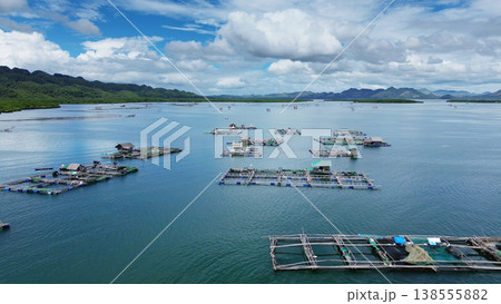 Fish farm with cages for fish and shrimp 138555882