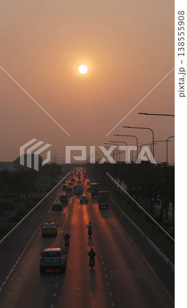 Cars traffic on busy multi-lane road and sunset Cars traffic on busy multi-lane road and sunset 138555908