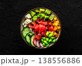 Vegan poke bowl with grapefruit, avocado, mango, edamame, and cucumber 138556886