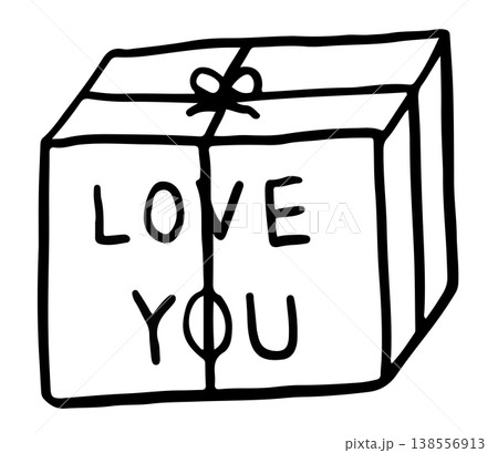 Hand drawn outline of LOVE YOU parcel gift box with ribbon for kid colouring book, birthday present, decorations, tattoo, gift shop, grocery shopping, card print, cute patch, art, painting, sketch Hand drawn outline of LOVE YOU parcel gift box with ribbon for kid colouring book, birthday present, decorations, tattoo, gift shop, grocery shopping, card print, cute patch, art, painting, sketch 138556913