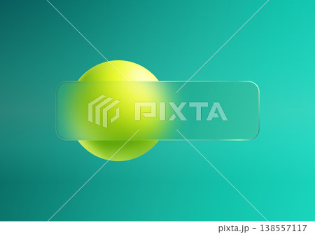 Abstract vector composition with a transparent glass morphism banner and bright lime sphere on a turquoise gradient background. Abstract vector composition with a transparent glass morphism banner and bright lime sphere on a turquoise gradient background. 138557117