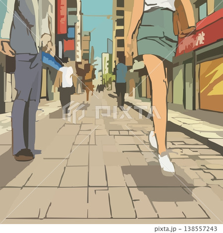 繁華街を歩く若い女性 138557243