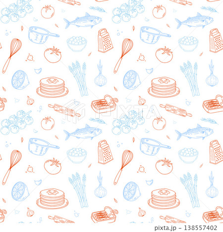 Mediterranean cooking ingredients food seamless pattern Mediterranean cooking ingredients food seamless pattern 138557402