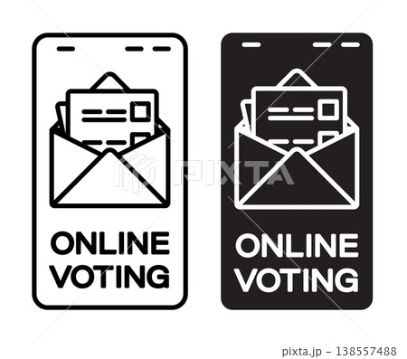 Linear icon. Online voting on a smartphone. Simple black and white vector symbol isolated on white background 138557488