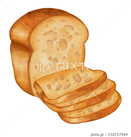 Watercolor illustration of a square loaf of white bread, often used for toast or sandwiches. Bakery products. Perfect for bakery branding, menu design, food packaging, cookbooks, and recipes. Watercolor illustration of a square loaf of white bread, often used for toast or sandwiches. Bakery products. Perfect for bakery branding, menu design, food packaging, cookbooks, and recipes. 138557894