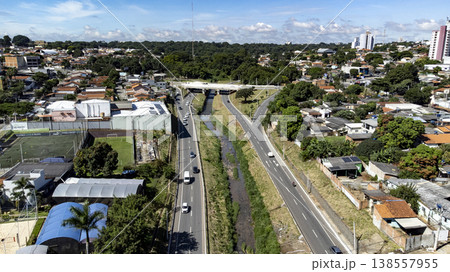 Aerial view of city limit between urban area and forest in Goiania 138557955