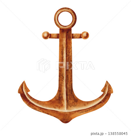 Watercolor illustration vintage anchor. Marine illustration for sea travel, sailing, and yachting design. Children's, nautical, and travel themes. Suitable for design, prints, postcards, sea travel 138558045