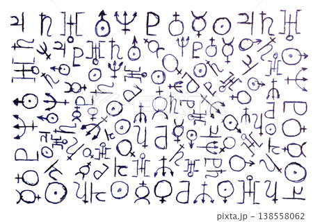 Signs and designations of the planets drawn with a fountain pen. Signs and designations of the planets drawn with a fountain pen. 138558062
