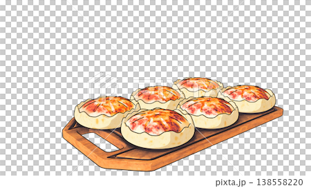 トレイに並んだミニグラタンの3Dイラスト トレイに並んだミニグラタンの3Dイラスト 138558220