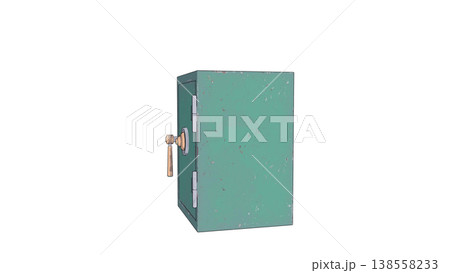 横から見た緑色の金庫の3Dイラスト 138558233