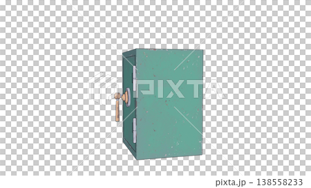 横から見た緑色の金庫の3Dイラスト 138558233