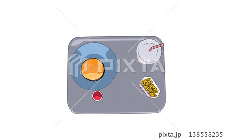 上から見たファストフードセットのトレイの3Dイラスト 138558235
