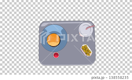 上から見たファストフードセットのトレイの3Dイラスト 138558235