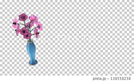 ピンクの花を飾った青い花瓶の3Dイラスト 138558238