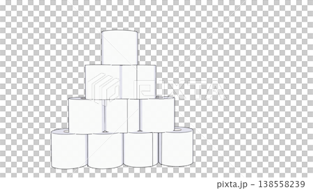 積み上げたトイレットペーパーの3Dイラスト（ブロック型） 138558239