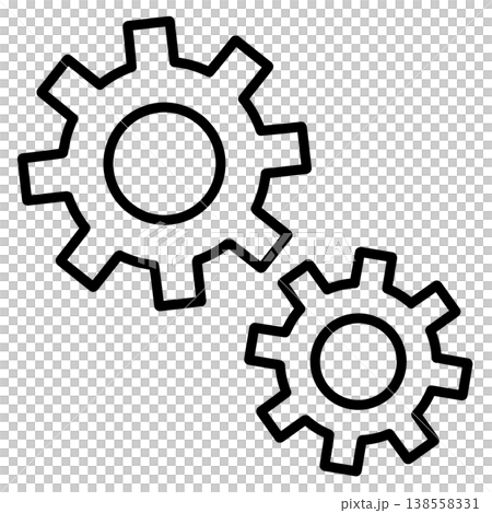 A line drawing icon with two gears side by side. A line drawing icon with two gears side by side. 138558331