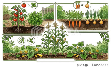コンパニオンプランツ 野菜園芸の組み合わせ 138558647