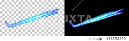 Illustration of a neon-glowing cyan checkmark on a transparent background. 138558830
