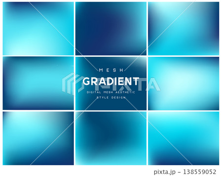 Collection of deep ocean and aqua mesh gradients. Abstract blue water backgrounds for technology, marine and fresh minimal designs. Blurred liquid textures, vector illustration. Collection of deep ocean and aqua mesh gradients. Abstract blue water backgrounds for technology, marine and fresh minimal designs. Blurred liquid textures, vector illustration. 138559052