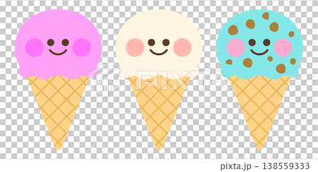 かわいいアイス(イチゴ・バニラ・チョコミント) かわいいアイス(イチゴ・バニラ・チョコミント) 138559333