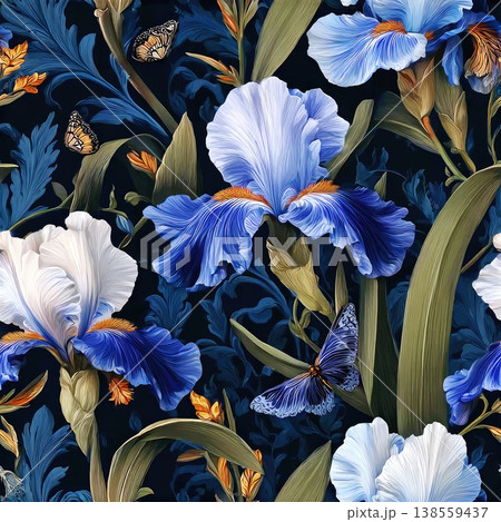 Elegant Sapphire Blue Iris Floral Pattern 138559437