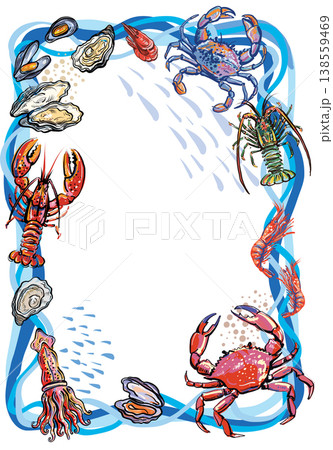 Seafood frame with lobster crab shrimp oyster Seafood frame with lobster crab shrimp oyster 138559469