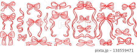 Hand Drawn Ribbon Bow Set, Hand Drawn Ribbon Bow Set, 138559471