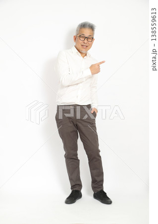 Pointing to the Side - White Shirt Pointing to the Side - White Shirt 138559613