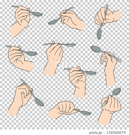 スプーンを持つ手のイラスト　10パターン 138560074