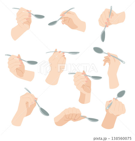 スプーンを持つ手のイラスト　10パターン 138560075