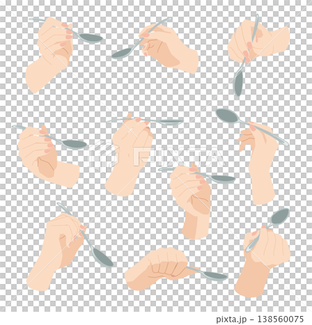 スプーンを持つ手のイラスト　10パターン 138560075
