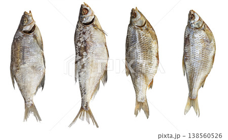 Set of dried fish isolated on white background, traditional salted fish collection 138560526