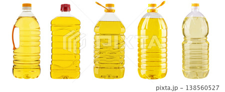 Collection of plastic bottles filled with vegetable oil Collection of plastic bottles filled with vegetable oil 138560527