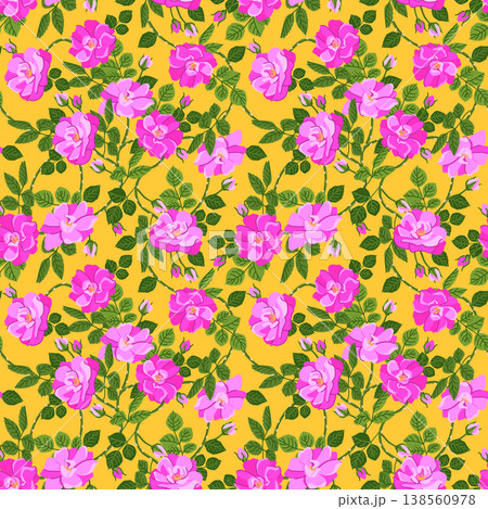 Vector pattern of intertwined branches of pink roses. A popular Victorian motif. Clipart for Valentine's Day, wedding, and Mother's Day cards. Seamless rosehip background. Vector pattern of intertwined branches of pink roses. A popular Victorian motif. Clipart for Valentine's Day, wedding, and Mother's Day cards. Seamless rosehip background. 138560978