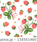 Summer cute cartoon seamless pattern with strawberries and stars. Garden or forest berries in children style. Watercolor illustration isolated on a white background. Ideal for package, textile, print 138561460