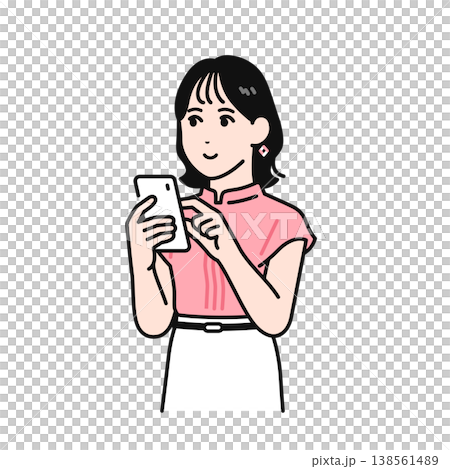スマートフォンを操作するかわいい若い女性のシンプルなベクターイラスト素材 138561489