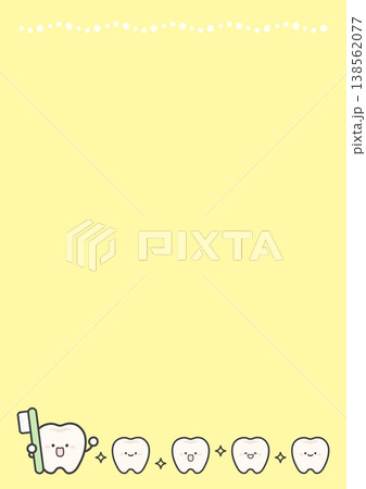歯と歯ブラシのかわいいフレーム、黄色の背景、縦長サイズ 138562077