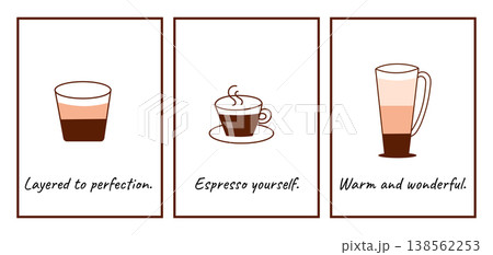 Minimalist coffee poster set with espresso and latte quotes Minimalist coffee poster set with espresso and latte quotes 138562253