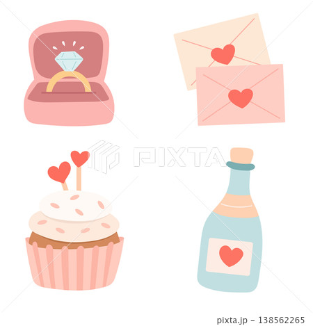 Romantic love set with engagement ring, cupcake and letter Romantic love set with engagement ring, cupcake and letter 138562265