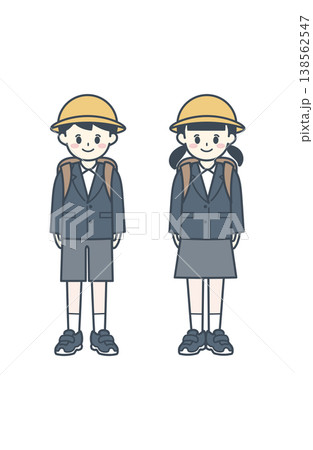 小学生 低学年 制服 帽子 男女 ブレザー 通学 イラスト 138562547